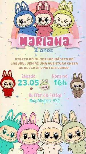 Convite Aniversário Labubu com Personagens para Editar Online