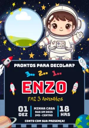 Convite Digital Infantil Tema Espaço com Astronauta Editável