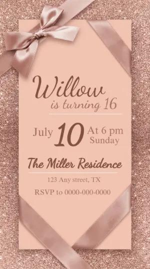 Elegant Rose Gold Glitter 16th Birthday Editable Invitation