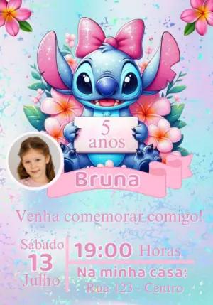 Convite Aniversário Stitch Rosa com Foto para Editar Online