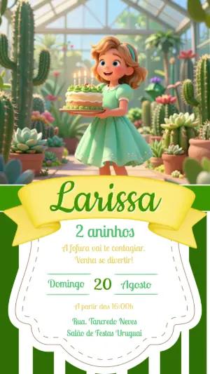 Convite de Aniversário Cactos e Menina Loira Editável