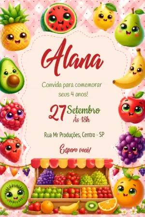 Convite de Aniversário Infantil Frutinhas para Editar