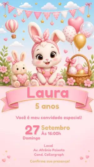 Convite de Aniversário Coelhinha Fofa para Editar