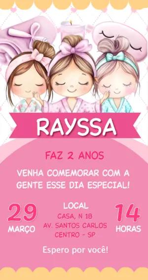 Convite de Aniversário Infantil Tema Spa Rosa para Editar