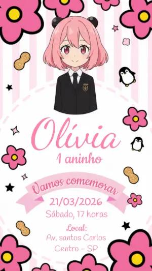 Convite de Aniversário Anya Spy x Family Rosa para Editar
