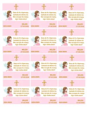 Rótulo Editável para Água Benta Batizado Menina Anjinha Rosa