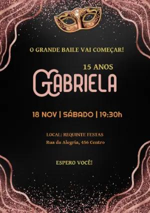 Convite 15 Anos Baile de Máscaras Rose Gold para Editar
