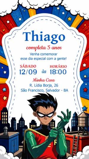 Convite de Aniversário Robin Jovens Titãs para Editar