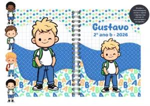 Capa de Agenda Escolar Menino com Personagens para Editar