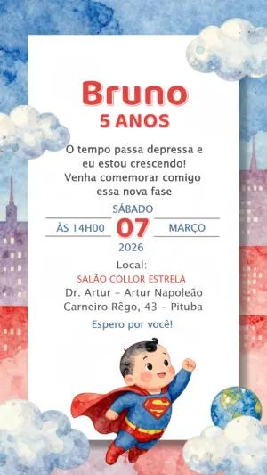 Convite de Aniversário Super-Herói Fofo para Editar Online