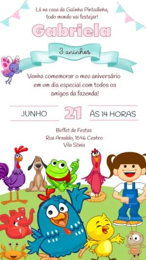 Convite de Aniversário Galinha Pintadinha Colorido para Editar