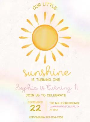 Sunshine First Birthday Invitation | Editable Digital Template