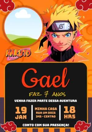 Convite Digital Tema Naruto para Aniversário Infantil Editável