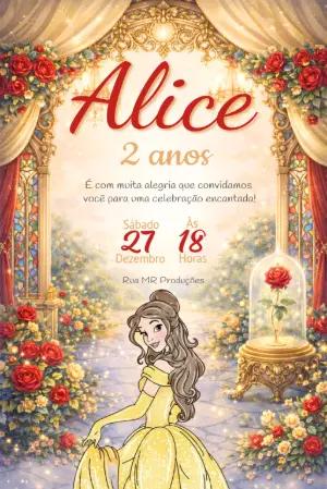 Vídeo Convite Aniversário A Bela e a Fera Dourado para Editar