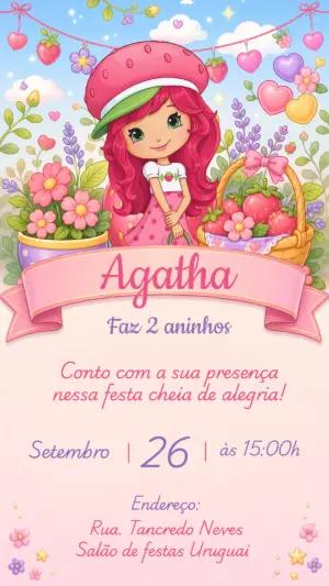 Convite de Aniversário Moranguinho para Editar