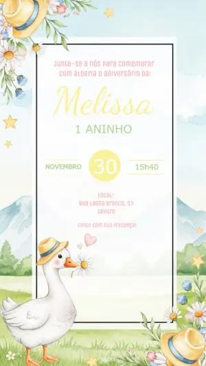 Convite Aniversário Ganso Aquarela para Editar Online