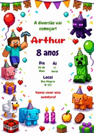Convite de Aniversário Minecraft: Modelo Digital para Editar