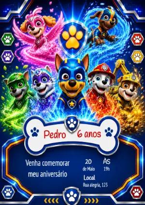 Convite de Aniversário Patrulha Canina Super Filhotes Editável