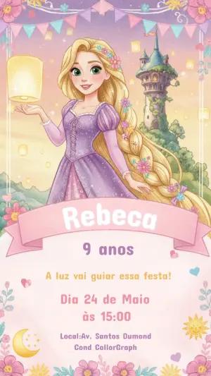 Convite de Aniversário Rapunzel Enrolados para Editar Online