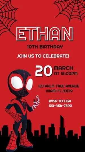 Spider-Man Miles Morales Birthday Party Editable Invitation