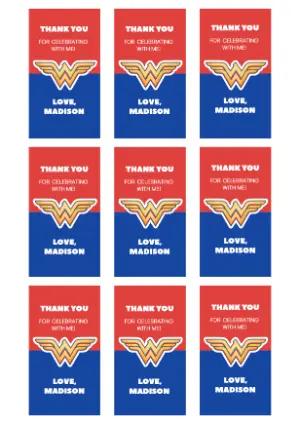 WonderWoman Girl Party Favor Tag | Editable Template