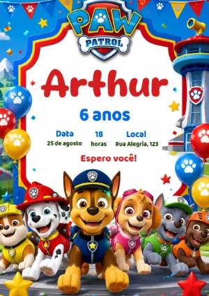 Convite Editável de Aniversário da Patrulha Canina