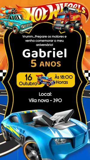 Convite de Aniversário Hotwheels Modelo Editável
