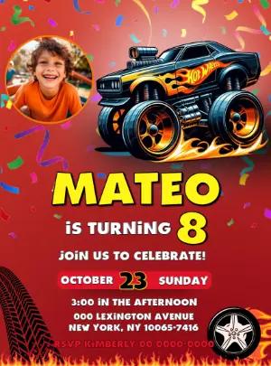 Hot Wheels Monster Trucks Birthday Invitation | Editable Template
