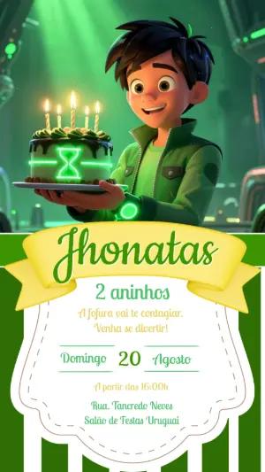 Convite de Aniversário Herói Verde 3D Modelo Editável