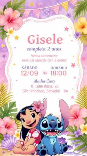 Convite de Aniversário Lilo & Stitch para Editar Online