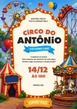 Convite de Aniversário Circo Colorido para Editar Online