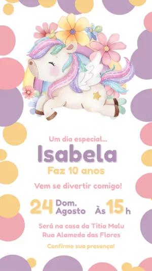 Convite de Aniversário Unicórnio Aquarela para Editar Online