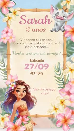 Convite Digital Moana Baby e Pua Editável para Festa Infantil