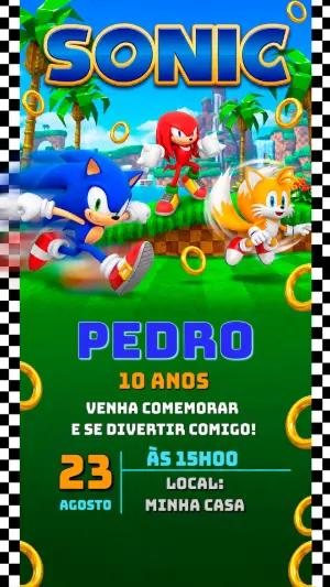 Convite de Aniversário Sonic para Editar