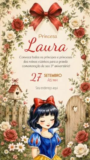 Convite Animado Aniversário Branca de Neve para Editar
