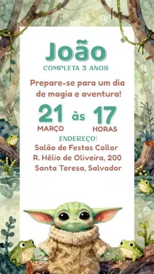 Convite de Aniversário Baby Yoda Aquarela para Editar