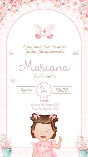 Convite de Aniversário Jardim das Borboletas Rosa Editável
