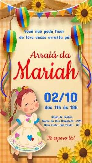 Convite Digital Arraiá Infantil Menina Editável