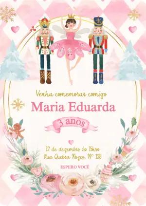 Convite Aniversário Quebra Nozes Aquarela Rosa Editável