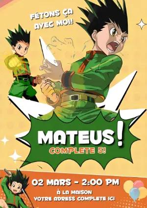 Invitation d'anniversaire Hunter x Hunter modèle numérique