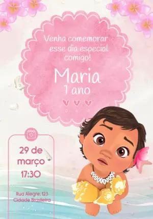 Convite Moana Baby de Aniversário para Editar Online