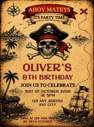 Editable Pirate Treasure Map Birthday Invitation