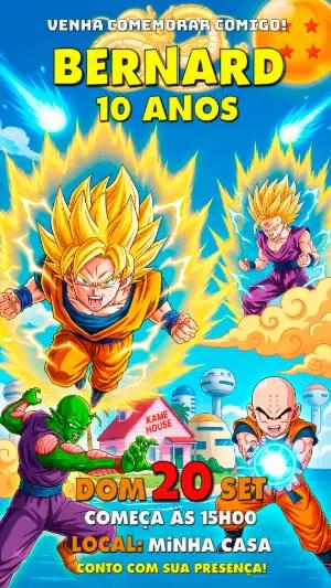 Convite de Aniversário Dragon Ball Z Editável com Goku e Turma
