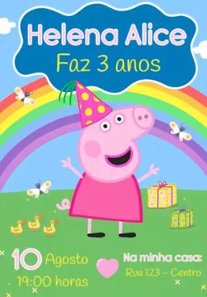 Convite Aniversário Peppa Pig com Arco-Íris para Editar