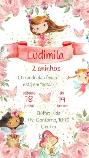 Convite Animado Aniversário Jardim das Fadas para Editar Online