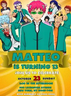 Saiki K. Anime Birthday Party Invitation | Editable Template