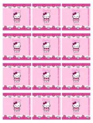 Adesivo para Bala Personalizada Hello Kitty Rosa Editável para Aniversário