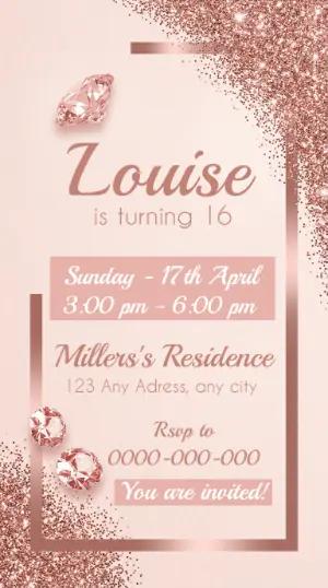Elegant Rose Gold Glitter Birthday Invitation Template