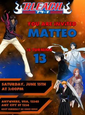 Bleach Anime Birthday Invitation Template for Editing