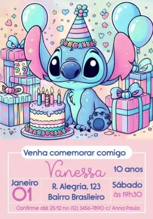 Convite de Aniversário do Stitch para Editar e Imprimir
